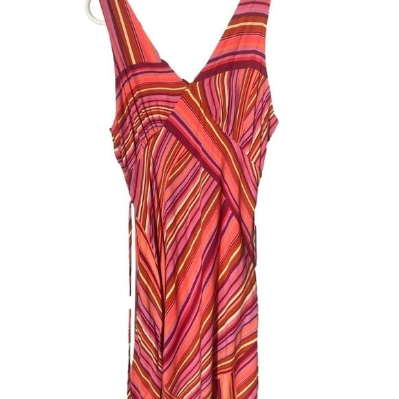 Wild Fable Sleeveless Orange Yellow Pink Striped Tie Back V-Neck Mini Dress M - Picture 2 of 13